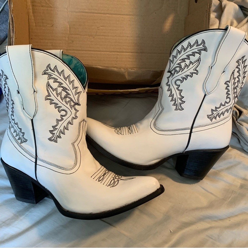 Corral White and Black Western Ankle Boots